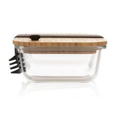 Vue Boîte repas en verre avec couvercle en bambou de couleur translucide| Krokrodeal