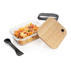 Vue Boîte repas en verre avec couvercle en bambou de couleur translucide| Krokrodeal