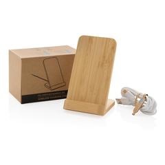 Vue Support téléphone à induction 5W en bambou FSC de couleur marron| Krokrodeal