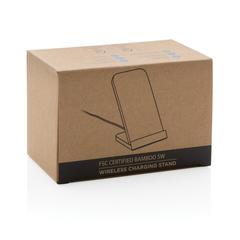 Vue Support téléphone à induction 5W en bambou FSC de couleur marron| Krokrodeal