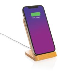 Vue Support téléphone à induction 5W en bambou FSC de couleur marron| Krokrodeal