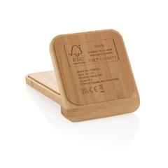 Vue Support téléphone à induction 5W en bambou FSC de couleur marron| Krokrodeal