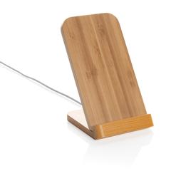 Vue Support téléphone à induction 5W en bambou FSC de couleur marron| Krokrodeal