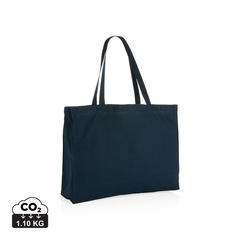 Vue Sac shopping en coton recyclée 145 gr Impact AWARE™ de couleur bleu| Krokrodeal