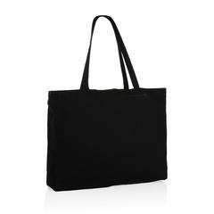 Vue Sac shopping en coton recyclée 145 gr Impact AWARE™ de couleur noir| Krokrodeal