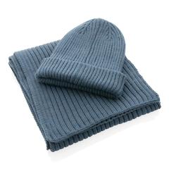 Vue Écharpe tricotée 180x25cm Impact AWARE™ Polylana® de couleur bleu| Krokrodeal