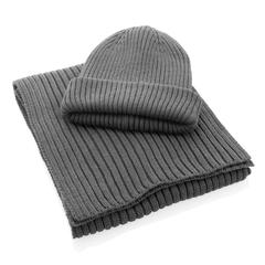 Vue Écharpe tricotée 180x25cm Impact AWARE™ Polylana® de couleur gris| Krokrodeal