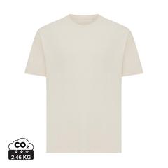 Vue T-shirt coupe boxy en coton recyclé Iqoniq Teide de couleur beige| Krokrodeal