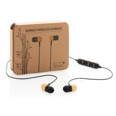 Vue Ecouteurs sans fil en bambou de couleur marron| Krokrodeal