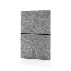 Vue Cahier A5 à couverture souple en feutre recyclé certifié GRS de couleur gris| Krokrodeal