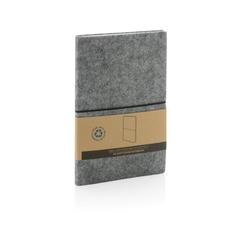 Vue Cahier A5 à couverture souple en feutre recyclé certifié GRS de couleur gris| Krokrodeal