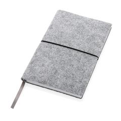 Vue Cahier A5 à couverture souple en feutre recyclé certifié GRS de couleur gris| Krokrodeal
