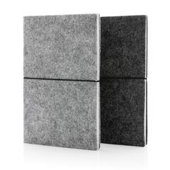 Vue Cahier A5 à couverture souple en feutre recyclé certifié GRS de couleur gris| Krokrodeal