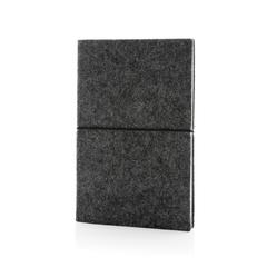 Vue Cahier A5 à couverture souple en feutre recyclé certifié GRS de couleur noir| Krokrodeal