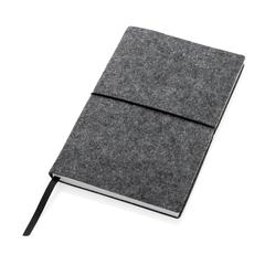 Vue Cahier A5 à couverture souple en feutre recyclé certifié GRS de couleur noir| Krokrodeal