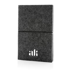 Vue Cahier A5 à couverture souple en feutre recyclé certifié GRS de couleur noir| Krokrodeal