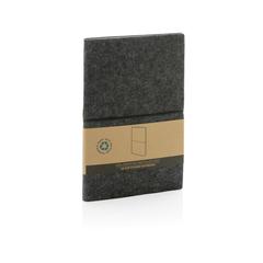 Vue Cahier A5 à couverture souple en feutre recyclé certifié GRS de couleur noir| Krokrodeal