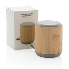 Vue Enceinte sans fil 3W en bambou et tissu de couleur marron| Krokrodeal