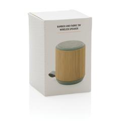 Vue Enceinte sans fil 3W en bambou et tissu de couleur marron| Krokrodeal