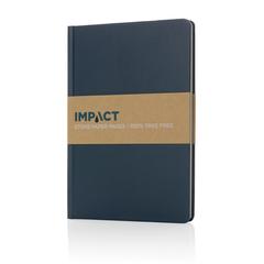 Vue Carnet A5 à couverture rigide en papier de pierre IMPACT de couleur bleu| Krokrodeal