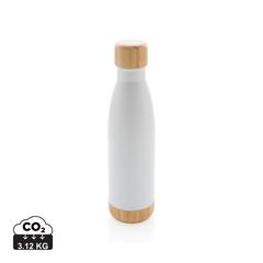 Vue Bouteille isotherme en acier avec finition bambou de couleur blanc| Krokrodeal