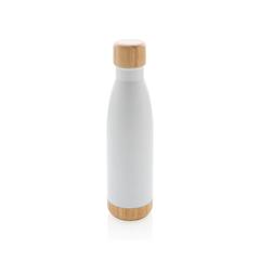 Vue Bouteille isotherme en acier avec finition bambou de couleur blanc| Krokrodeal