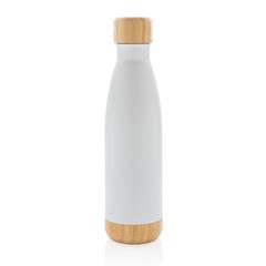 Vue Bouteille isotherme en acier avec finition bambou de couleur blanc| Krokrodeal