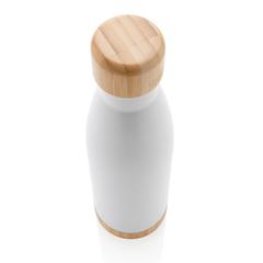 Vue Bouteille isotherme en acier avec finition bambou de couleur blanc| Krokrodeal