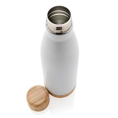 Vue Bouteille isotherme en acier avec finition bambou de couleur blanc| Krokrodeal