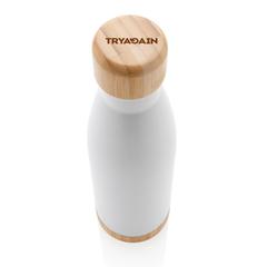 Vue Bouteille isotherme en acier avec finition bambou de couleur blanc| Krokrodeal