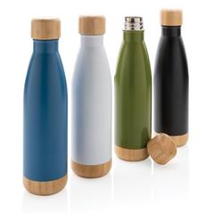 Vue Bouteille isotherme en acier avec finition bambou de couleur blanc| Krokrodeal