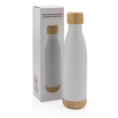 Vue Bouteille isotherme en acier avec finition bambou de couleur blanc| Krokrodeal