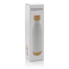 Vue Bouteille isotherme en acier avec finition bambou de couleur blanc| Krokrodeal