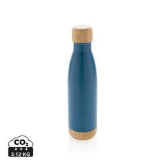 Vue Bouteille isotherme en acier avec finition bambou de couleur bleu| Krokrodeal