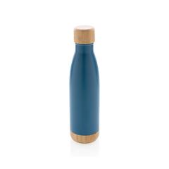 Vue Bouteille isotherme en acier avec finition bambou de couleur bleu| Krokrodeal