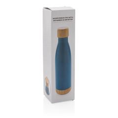 Vue Bouteille isotherme en acier avec finition bambou de couleur bleu| Krokrodeal