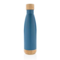 Vue Bouteille isotherme en acier avec finition bambou de couleur bleu| Krokrodeal