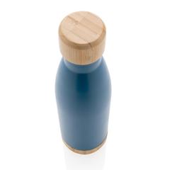 Vue Bouteille isotherme en acier avec finition bambou de couleur bleu| Krokrodeal