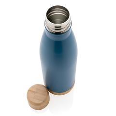 Vue Bouteille isotherme en acier avec finition bambou de couleur bleu| Krokrodeal