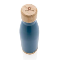 Vue Bouteille isotherme en acier avec finition bambou de couleur bleu| Krokrodeal
