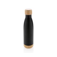 Vue Bouteille isotherme en acier avec finition bambou de couleur noir| Krokrodeal