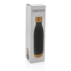 Vue Bouteille isotherme en acier avec finition bambou de couleur noir| Krokrodeal