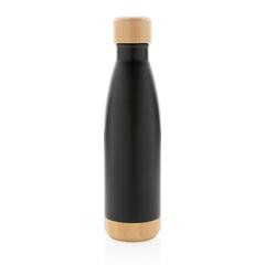 Vue Bouteille isotherme en acier avec finition bambou de couleur noir| Krokrodeal