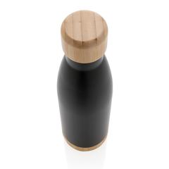 Vue Bouteille isotherme en acier avec finition bambou de couleur noir| Krokrodeal