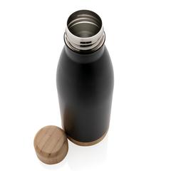 Vue Bouteille isotherme en acier avec finition bambou de couleur noir| Krokrodeal