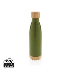 Vue Bouteille isotherme en acier avec finition bambou de couleur vert| Krokrodeal
