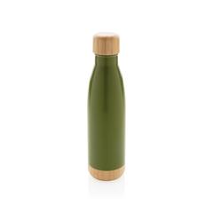 Vue Bouteille isotherme en acier avec finition bambou de couleur vert| Krokrodeal
