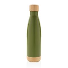 Vue Bouteille isotherme en acier avec finition bambou de couleur vert| Krokrodeal