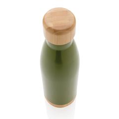 Vue Bouteille isotherme en acier avec finition bambou de couleur vert| Krokrodeal