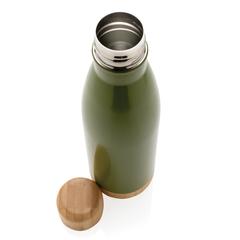 Vue Bouteille isotherme en acier avec finition bambou de couleur vert| Krokrodeal